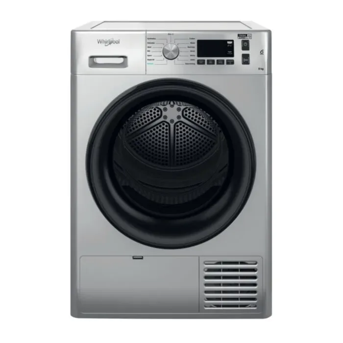 White condenser tumble dryer prepared for servicing